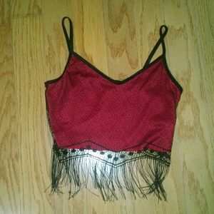 Red with black lace crop top